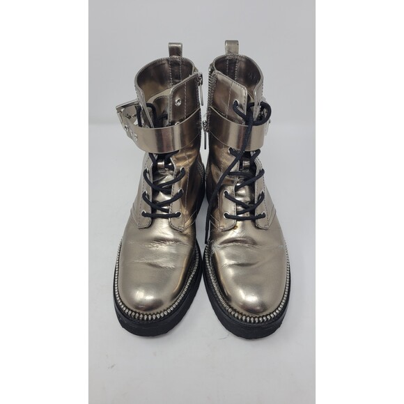Women's Michael Kors Vivia Nickle Metallic Buckle Lace Leather Combat Boot - Picture 1 of 10